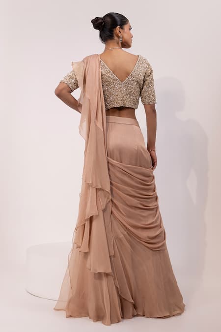 Yoseba Ruffle Pre-Draped Saree With Blouse 