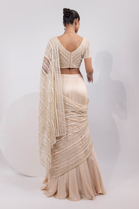 Yoseba Sequin Embroidered Pre-Draped Skirt Saree With Blouse 