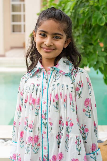 Buy_Plumcheeks_White Cotton Lace Daisy Summer Printed Dress _Online_at_Aza_Fashions