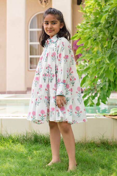 Shop_Plumcheeks_White Cotton Lace Daisy Summer Printed Dress _Online_at_Aza_Fashions