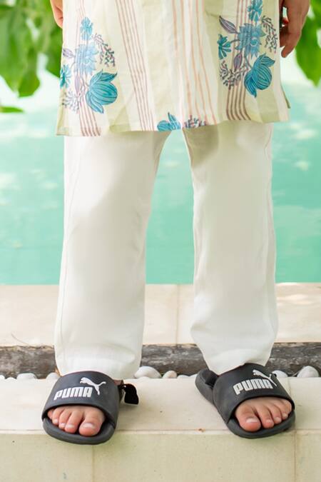 Plumcheeks_Green Cotton Embroidery Daisy Stripe Print Kurta Set _Online_at_Aza_Fashions