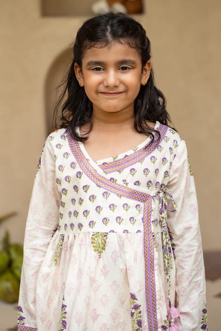 Buy_Plumcheeks_Off White Cotton Lace, Tassels Printed Kurta And Dhoti Pant Set _Online_at_Aza_Fashions