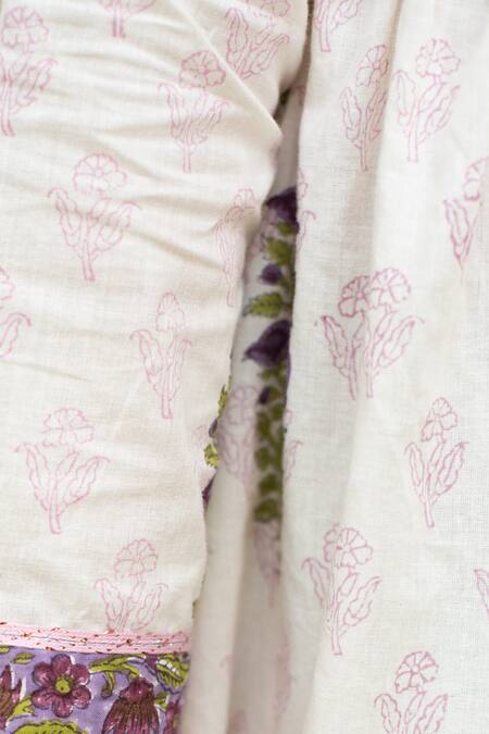 Shop_Plumcheeks_Off White Cotton Lace, Piping Jamuni Printed Kurta Sharara Set _Online_at_Aza_Fashions