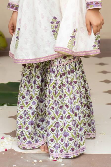 Buy_Plumcheeks_Off White Cotton Lace, Piping Jamuni Printed Kurta Sharara Set 