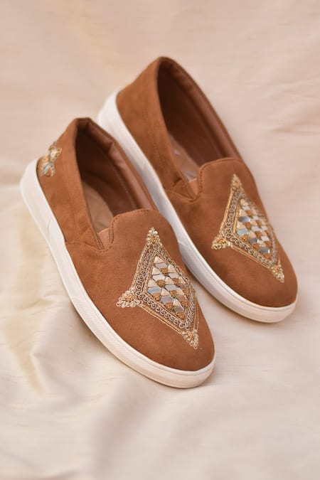 Around Always Tan Abeer Mirror Embroidered Sneakers 