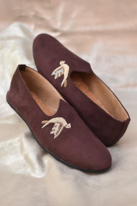 Shop Around Always Brown Adi Bird Embroidered Loafers at Aza Fashions Shop_Around Always_Brown Adi Bird Embroidered Loafers _at_Aza_Fashions