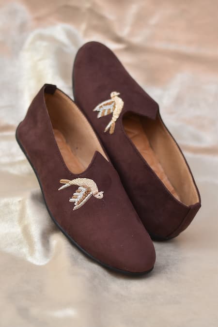Around Always Brown Adi Bird Embroidered Loafers Online at Aza Fashions Around Always_Brown Adi Bird Embroidered Loafers _Online_at_Aza_Fashions