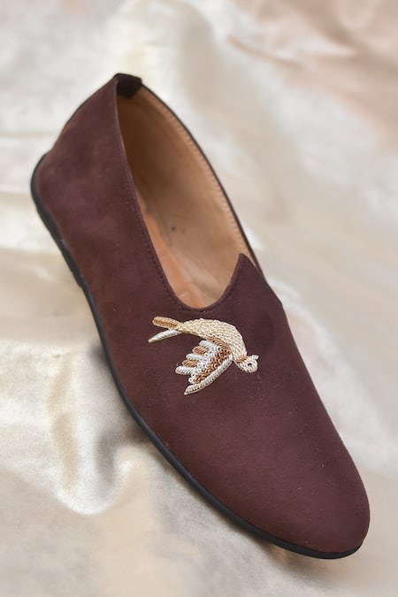 Buy Around Always Brown Adi Bird Embroidered Loafers Online at Aza Fashions Buy_Around Always_Brown Adi Bird Embroidered Loafers _Online_at_Aza_Fashions