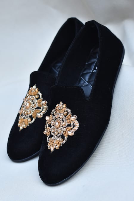 Around Always Black Anmol Zardozi Embroidered Loafers 