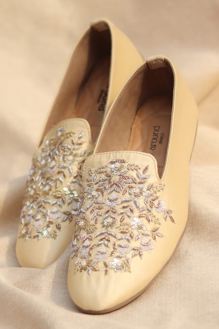 Around Always Ivory Sequins, Zari, Beads, Embroidery Eve Floral Loafers 