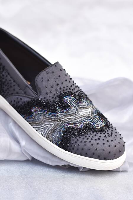 Buy_Around Always_Gray Liv Cutdana Embroidered Sneakers _Online_at_Aza_Fashions