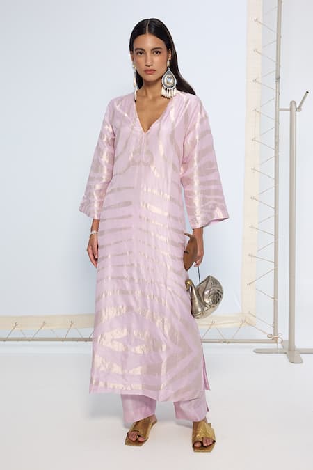 Ekaya Banaras Handwoven Purple Silk Kurta Set 