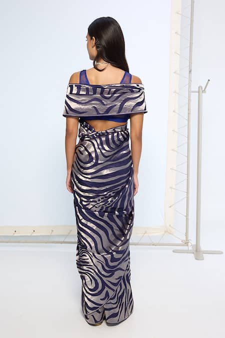 Ekaya Banaras Handwoven Dark Blue Silk Saree With Running Blouse 