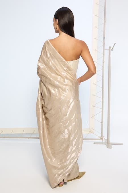 Ekaya Banaras Handwoven Beige Silk Saree With Running Blouse 