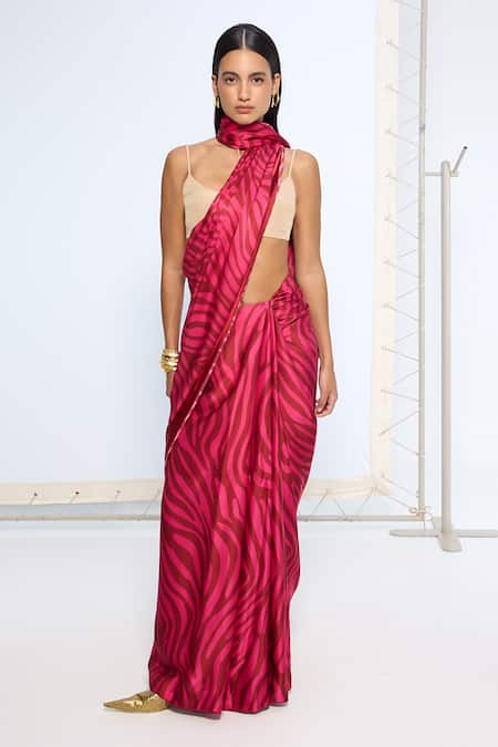 Ekaya Banaras Pink Zebra Print Saree With Running Blouse 