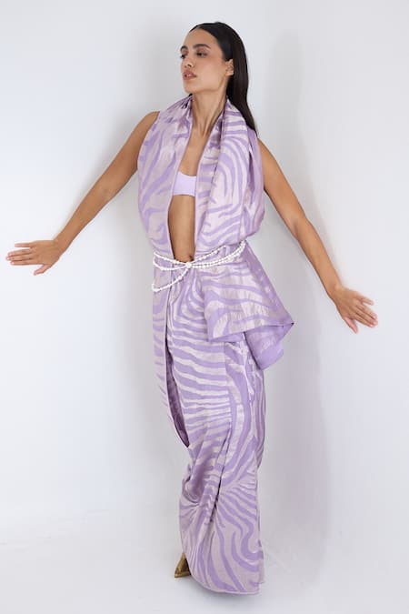Ekaya Banaras Lavender Silk Zari Handwoven Saree With Running Blouse 