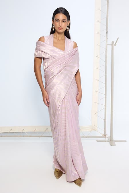Buy_Ekaya Banaras_Lavender Silk Zari Handwoven Lilac Saree With Running Blouse _Online_at_Aza_Fashions