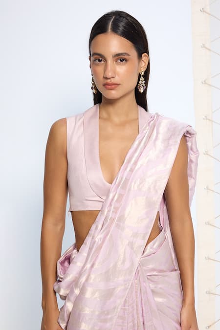 Shop_Ekaya Banaras_Lavender Silk Zari Handwoven Lilac Saree With Running Blouse _Online_at_Aza_Fashions