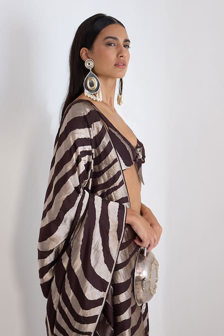 Buy Ekaya Banaras Brown Silk Zari Handwoven Chocolate Saree With Running Blouse Online at Aza Fashions Buy_Ekaya Banaras_Brown Silk Zari Handwoven Chocolate Saree With Running Blouse _Online_at_Aza_Fashions