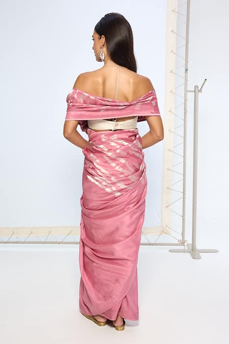 Ekaya Banaras Handwoven Dusty Pink Silk Saree With Running Blouse 