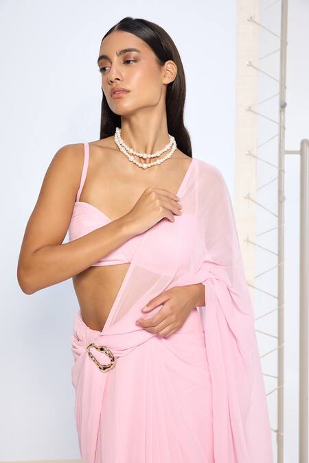Ekaya Banaras Blush Chiffon Pink Brooch Saree With Running Blouse Online at Aza Fashions Ekaya Banaras_Blush Chiffon Pink Brooch Saree With Running Blouse _Online_at_Aza_Fashions