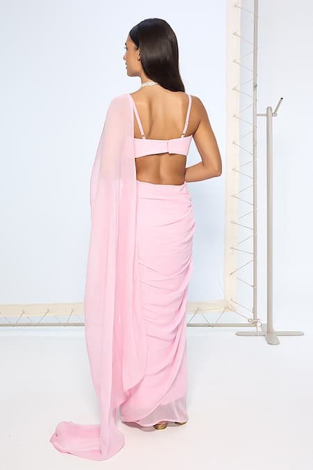 Ekaya Banaras Blush Pink Movable Brooch Saree With Running Blouse 