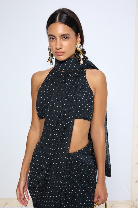 Ekaya Banaras Black Chiffon Noir Polka Dotted Saree With Running Blouse at Aza Fashions Ekaya Banaras_Black Chiffon Noir Polka Dotted Saree With Running Blouse _at_Aza_Fashions