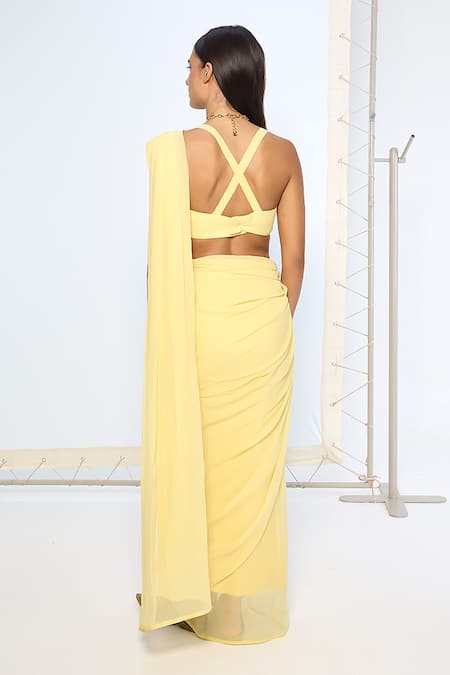 Ekaya Banaras Yellow Brooch Saree With Running Blouse 