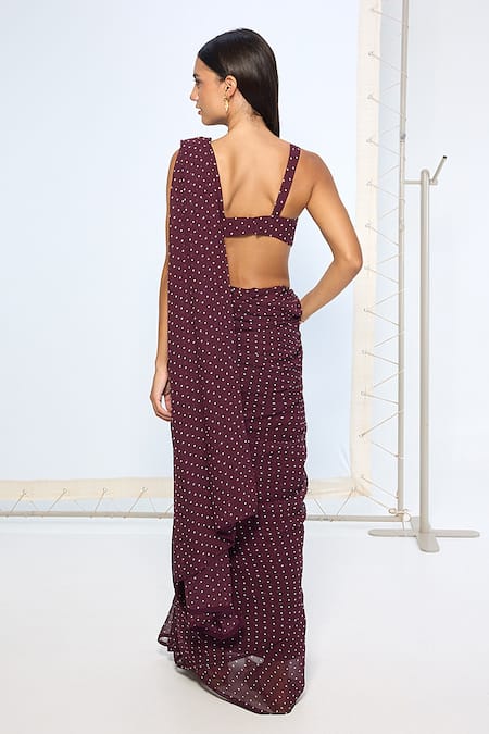 Ekaya Banaras Movable Brooch Dotted Saree With Running Blouse 