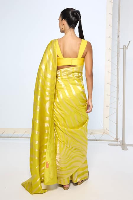 Ekaya Banaras Handwoven Citrine Yellow Silk Saree With Running Blouse 
