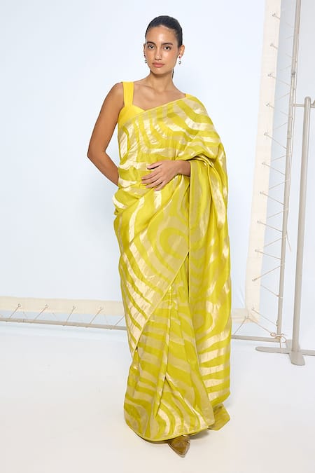 Ekaya Banaras Yellow Silk Zari Handwoven Citrine Saree With Running Blouse 