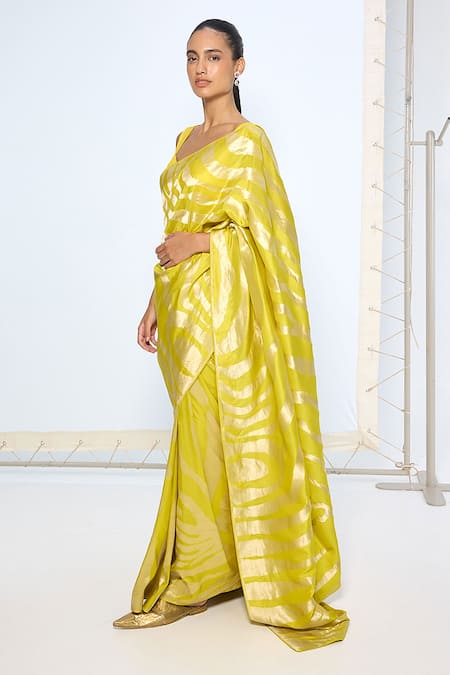 Ekaya Banaras_Yellow Silk Zari Handwoven Citrine Saree With Running Blouse _Online_at_Aza_Fashions