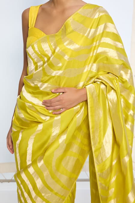 Ekaya Banaras_Yellow Silk Zari Handwoven Citrine Saree With Running Blouse _at_Aza_Fashions
