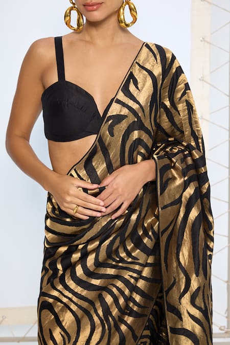 Buy Ekaya Banaras Black Silk Zari Handwoven And Gold Saree With Running Blouse Online at Aza Fashions Buy_Ekaya Banaras_Black Silk Zari Handwoven And Gold Saree With Running Blouse _Online_at_Aza_Fashions
