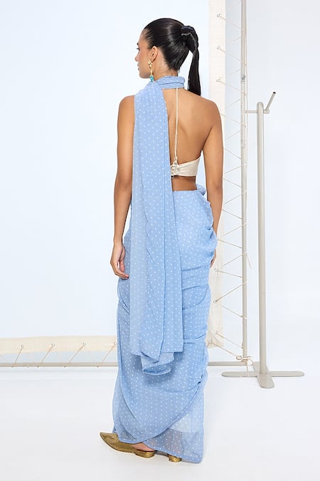 Ekaya Banaras Blue Polka Dotted saree With Running Blouse 