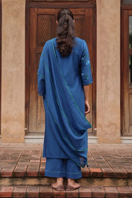 Vaayu Indigo Bloom Embroidered Kurta Set