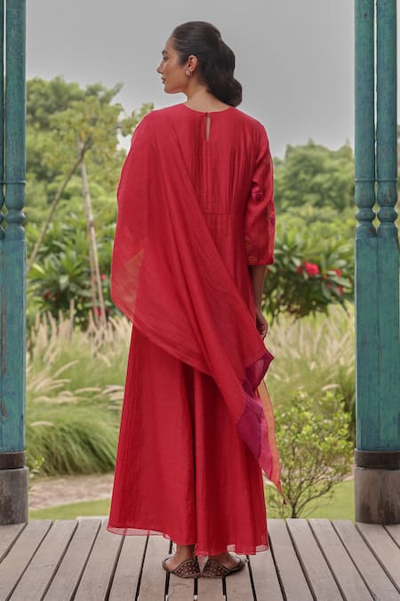 Vaayu Berry Floral Print Anarkali With Dupatta