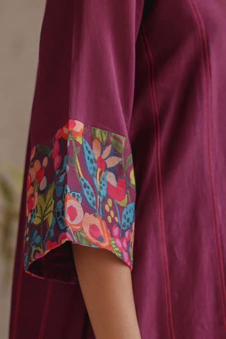 Vaayu Purple Silk Embroidery, Tassels V-neck Amethyst Sleeve Printed Kurta With Pant at Aza Fashions Vaayu_Purple Silk Embroidery, Tassels V-neck Amethyst Sleeve Printed Kurta With Pant _at_Aza_Fashions