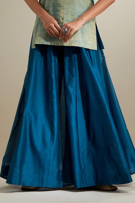 Buy_Vinusto_Aqua Chanderi, Silk Zari Round Neck Kurta And Kalidar Sharara Set 