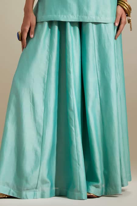 Buy_Vinusto_Mint Chanderi Zari, Embroidery Square Neck Kurta Sharara Set 