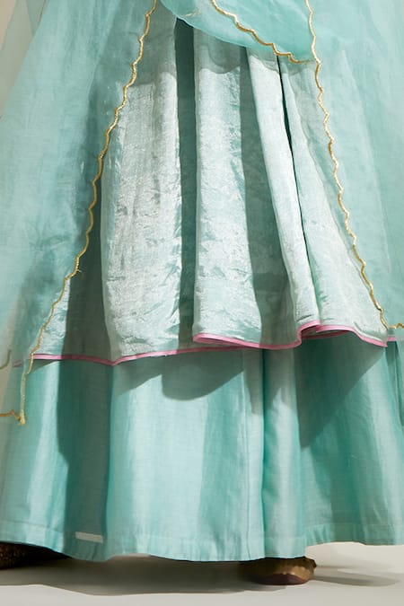 Buy Vinusto Mint Chanderi, Silk Zari, Embroidery V-neck Panelled Anarkali Sharara Set Online at Aza Fashions Buy_Vinusto_Mint Chanderi, Silk Zari, Embroidery V-neck Panelled Anarkali Sharara Set _Online_at_Aza_Fashions