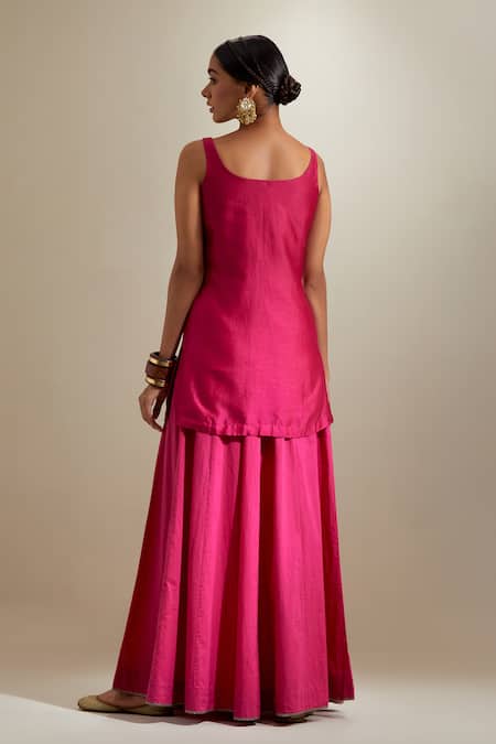 Vinusto Chanderi Zari Embroidered Kurta Sharara Set 