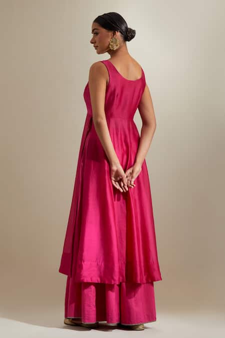 Vinusto Panelled Chanderi Anarkali & Flared Palazzo 