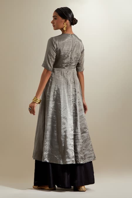 Vinusto Zari Silk Panelled Anarkali & Chanderi Palazzo Set 