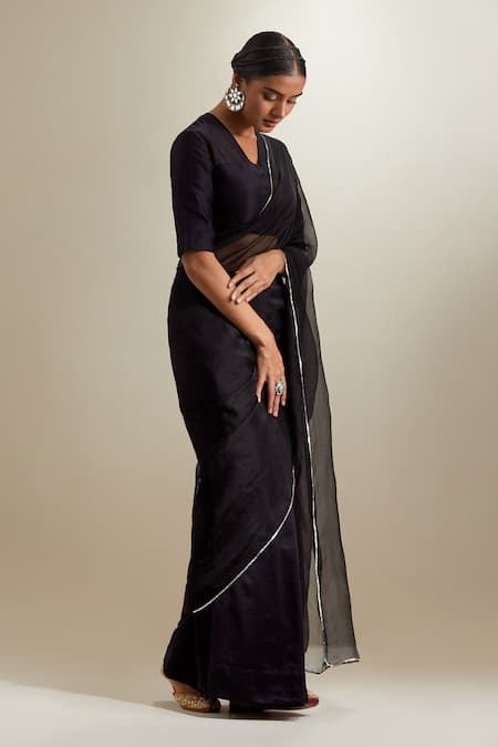 Vinusto_Black , Organza, Sequins And Katan Saree With Blouse _Online_at_Aza_Fashions