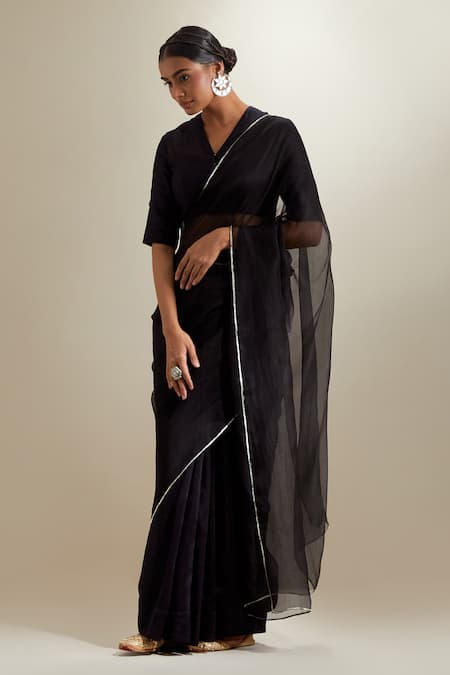Buy_Vinusto_Black , Organza, Sequins And Katan Saree With Blouse _Online_at_Aza_Fashions