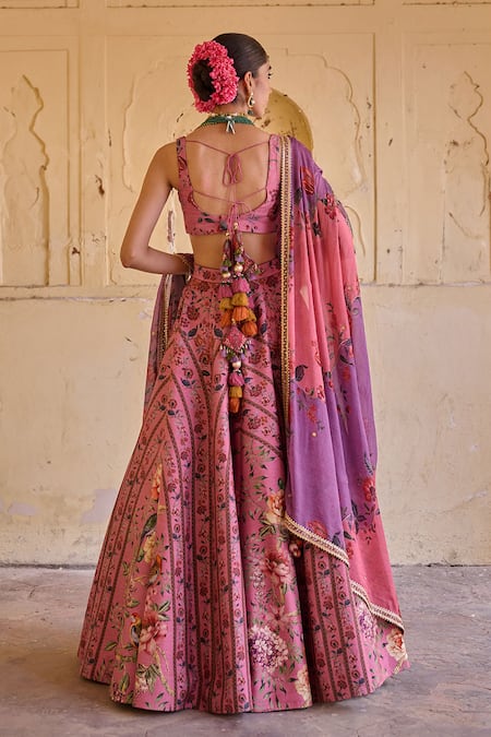 Irrau By Samir Mantri Nalini Floral & Bird Print Lehenga Set 