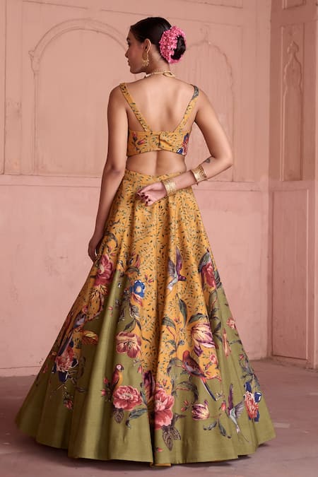 Irrau By Samir Mantri Kaner Bird Print Lehenga Set 