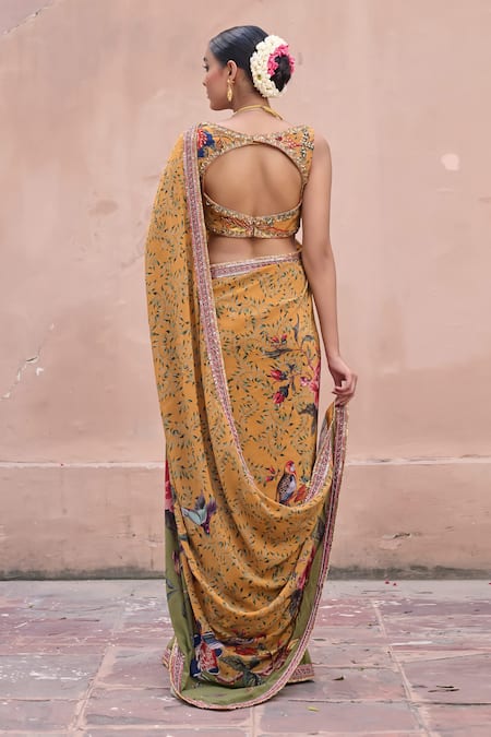 Irrau By Samir Mantri Champa Embroidered Saree With Blouse 