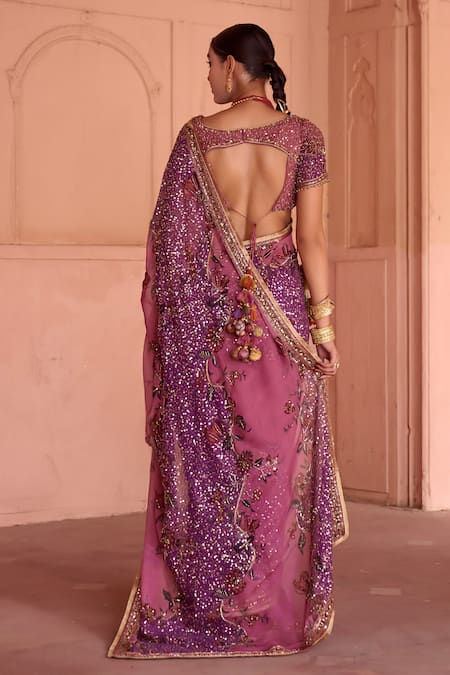 Irrau By Samir Mantri Chameli Embroidered Saree With Blouse 